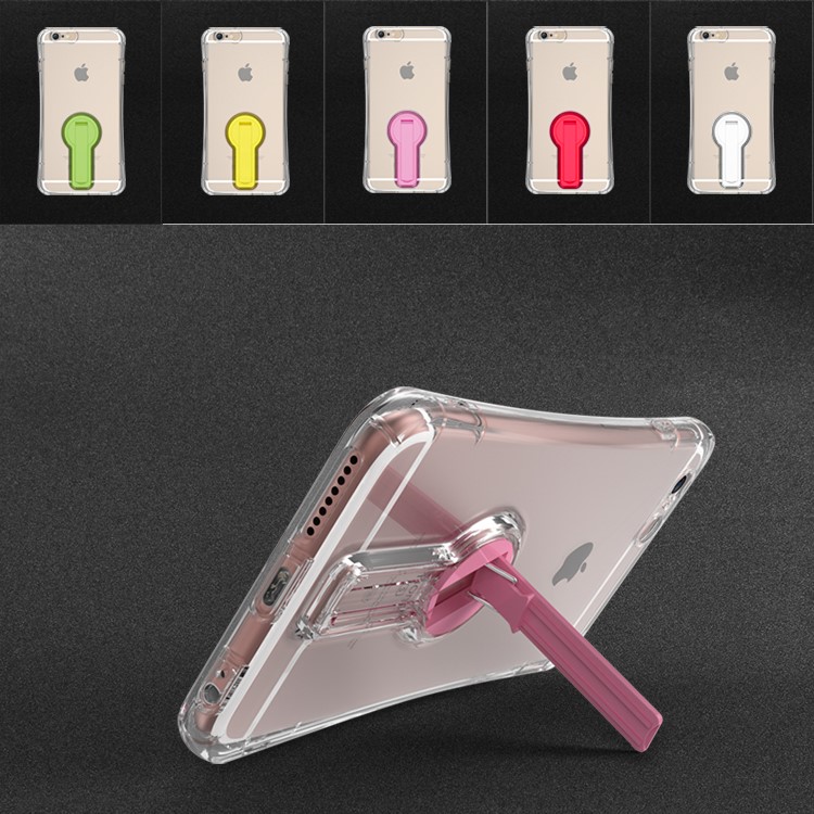 BOW Shock Absorption Clear Soft TPU Case with ABS Kickstand for iPhone 6s 6 - White-3