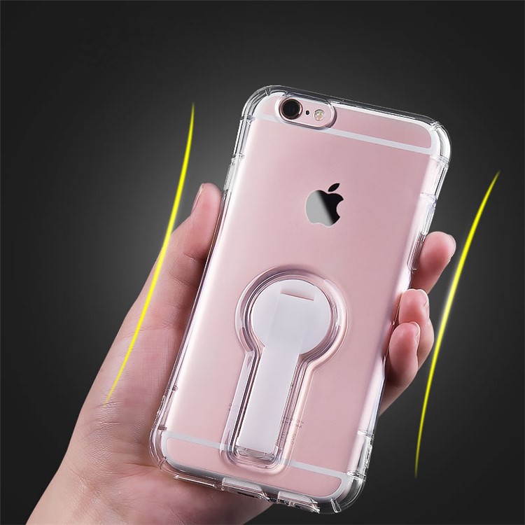 BOW Shock Absorption Clear Soft TPU Case with ABS Kickstand for iPhone 6s 6 - White-4
