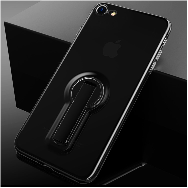 BOW Drop-proof Clear Soft TPU Case with ABS Kickstand for iPhone 7 - Black-1