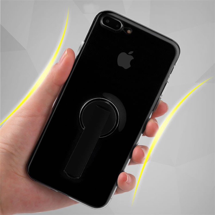 BOW Drop-proof Clear Soft TPU Case with ABS Kickstand for iPhone 7 - Black-2