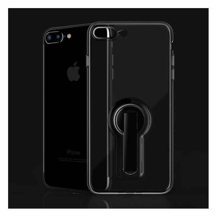 BOW Drop-proof Clear Soft TPU Case with ABS Kickstand for iPhone 7 - Black-4