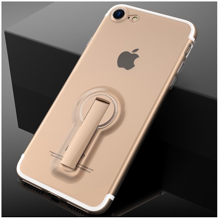 BOW Drop-proof Clear Soft TPU Phone Casing with ABS Kickstand for iPhone 7 - Gold-1