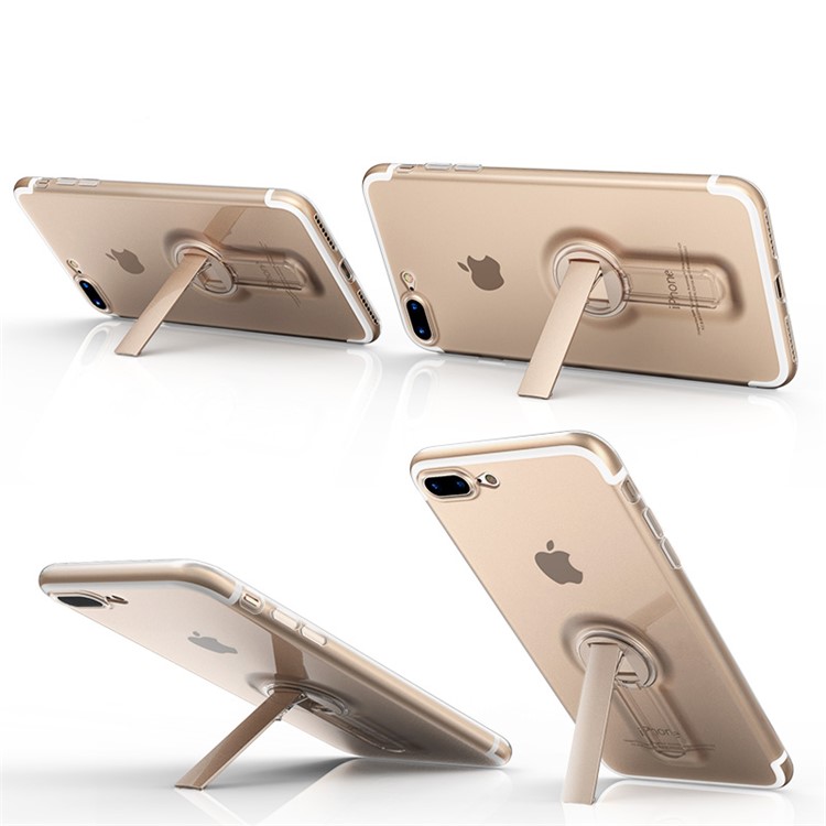 BOW Drop-proof Clear Soft TPU Phone Casing with ABS Kickstand for iPhone 7 - Gold-2
