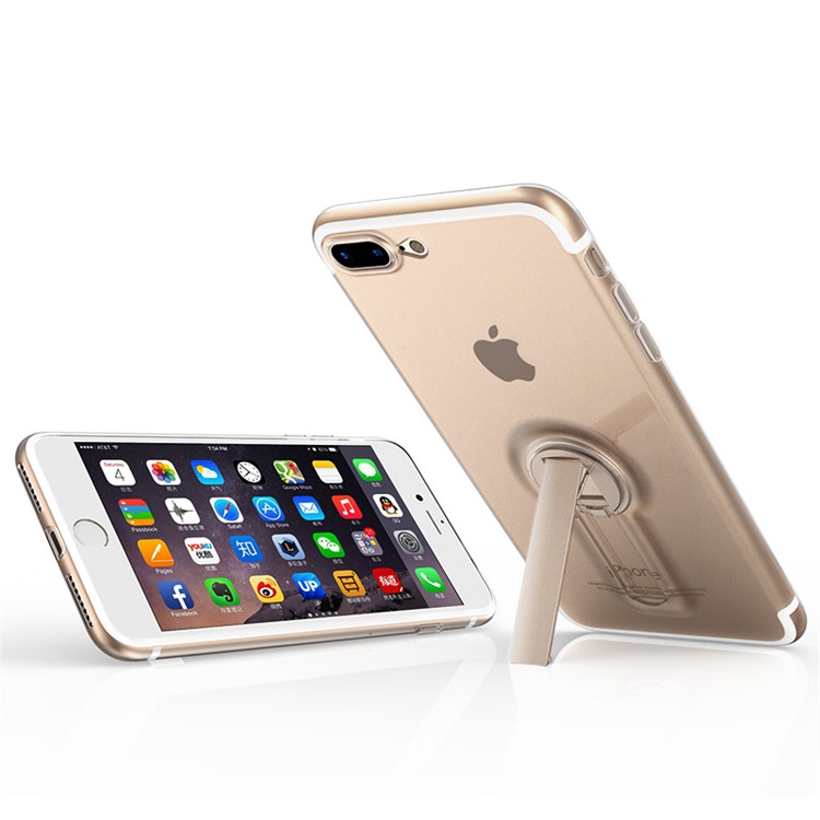 BOW Drop-proof Clear Soft TPU Phone Casing with ABS Kickstand for iPhone 7 - Gold-3