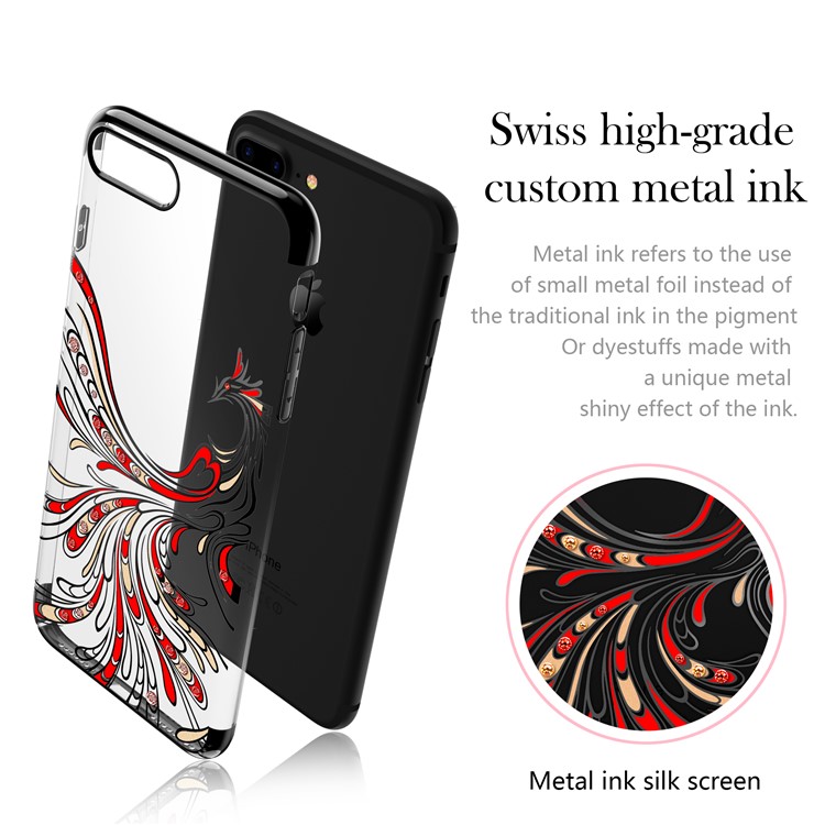 KAVARO Crystals Decor Plated Phoenix Pattern PC Phone Cover for iPhone 7 Plus - Black-7