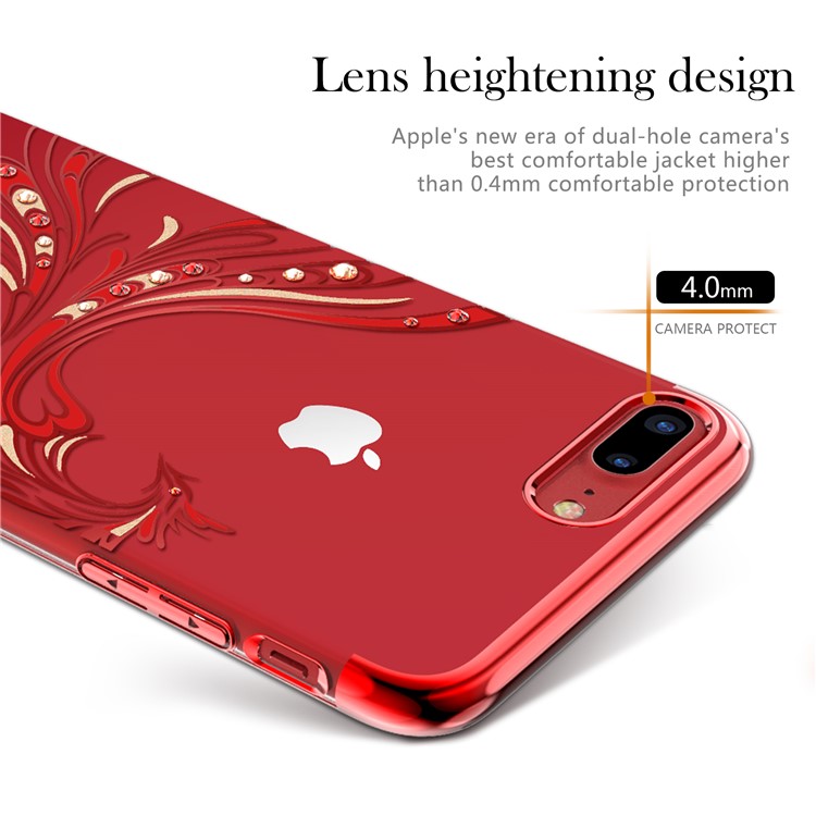KAVARO for iPhone 8 Plus / 7 Plus Authorized Swarovski Diamonds Decor Plated Phoenix Pattern PC Mobile Shell - Red-4