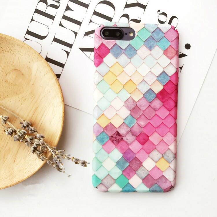 For iPhone 8 Plus / 7 Plus Matte Finish Embossed Multi-color Mermaid Scale Back Case-1