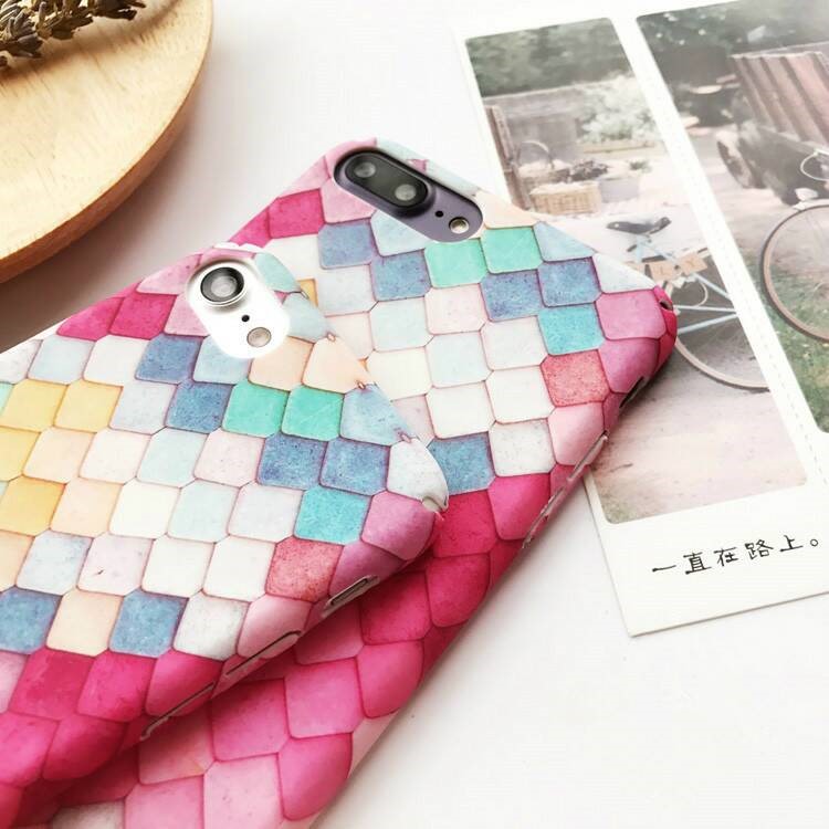 For iPhone 8 Plus / 7 Plus Matte Finish Embossed Multi-color Mermaid Scale Back Case-3