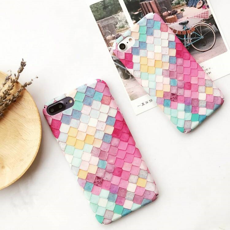 For iPhone 8 Plus / 7 Plus Matte Finish Embossed Multi-color Mermaid Scale Back Case-4