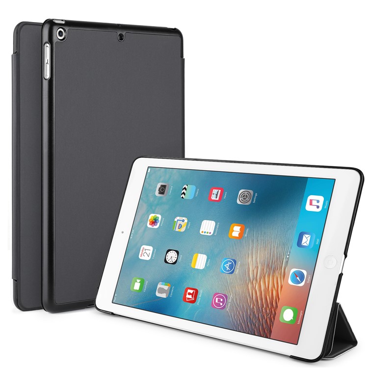 For iPad 9.7-inch (2017) Tri-fold Stand Smart Wake Sleep Leather Case - Black-1