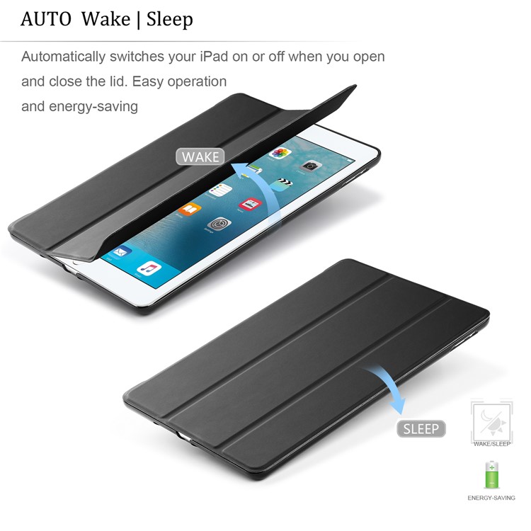 For iPad 9.7-inch (2017) Tri-fold Stand Smart Wake Sleep Leather Case - Black-10