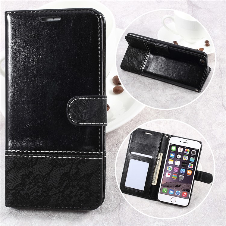Dual-color Wallet Stand Leather Cell Phone Case for iPhone 6s Plus / 6 Plus - Black / Grey-1