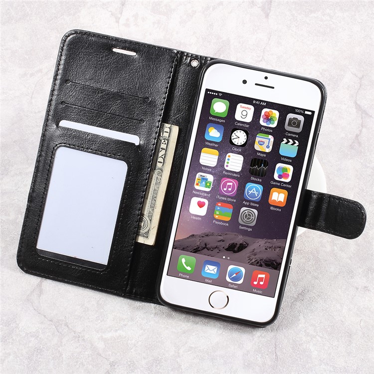 Dual-color Wallet Stand Leather Cell Phone Case for iPhone 6s Plus / 6 Plus - Black / Grey-5