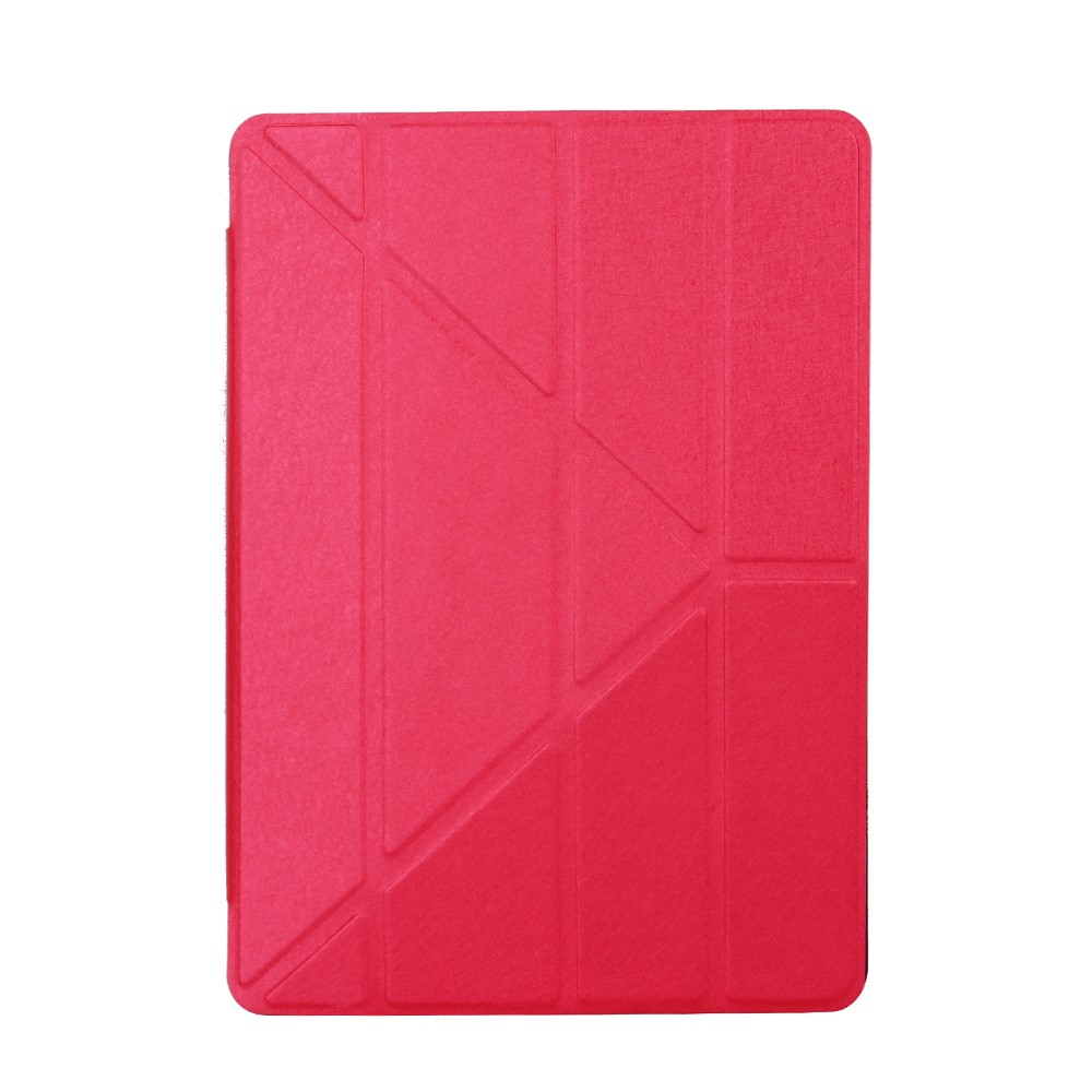 Silk Texture Origami Stand intelligente Sleep Shell cuoio per iPad 9.7-pollice(2017) - Rosso-1