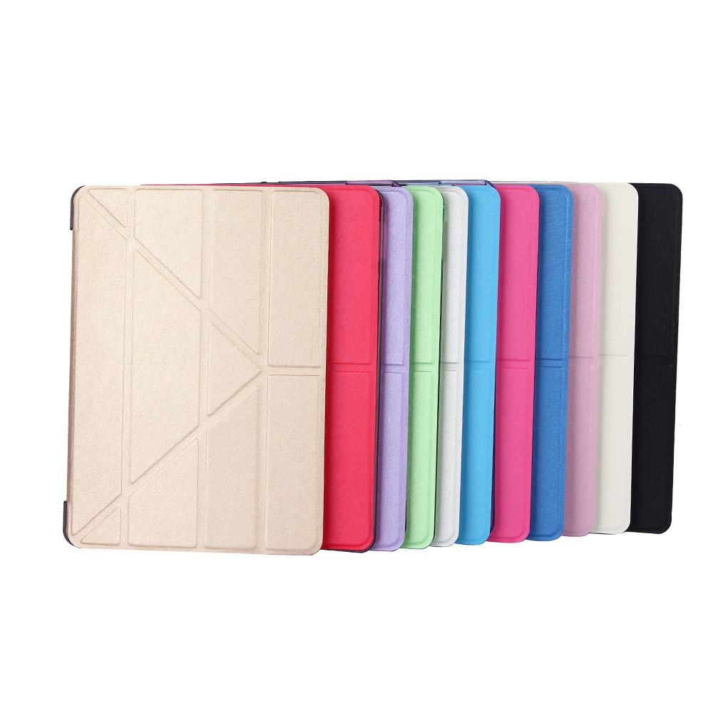 Silk Texture Origami Stand intelligente Sleep Shell cuoio per iPad 9.7-pollice(2017) - Rosso-3