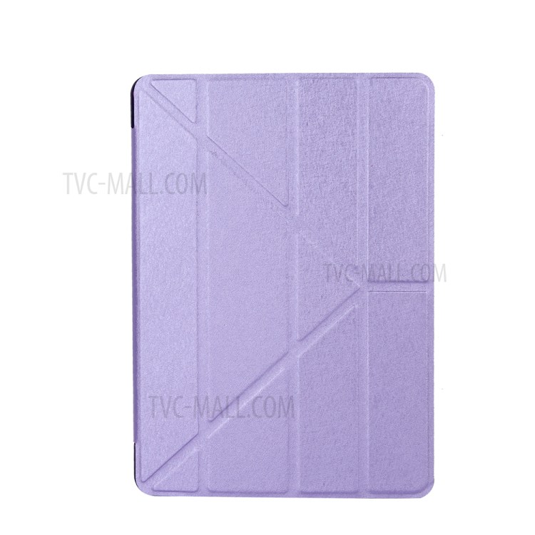 Silk Texture Origami Stand Smart Leather Sleep Cover Case for iPad 9.7-inch (2017) - Purple-1