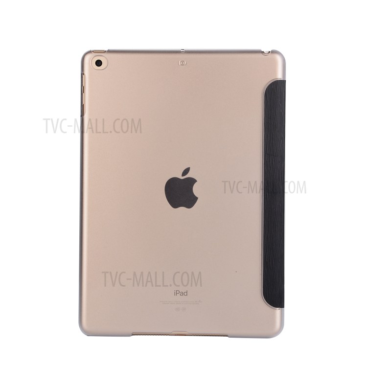 For iPad 9.7-inch (2017) Tri-fold Stand Awakening Smart Leather Case Toothpick Texture - Black-2