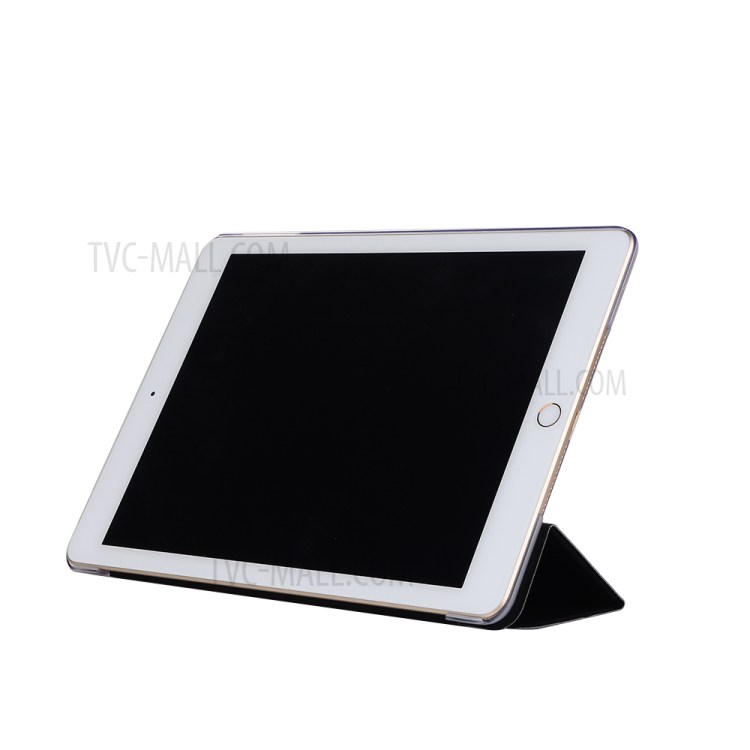 For iPad 9.7-inch (2017) Tri-fold Stand Awakening Smart Leather Case Toothpick Texture - Black-3