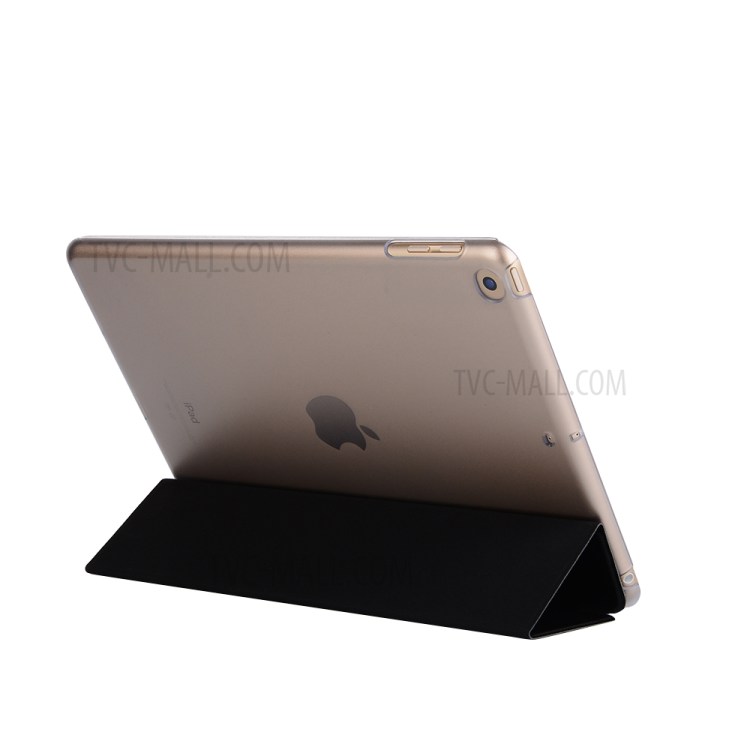 For iPad 9.7-inch (2017) Tri-fold Stand Awakening Smart Leather Case Toothpick Texture - Black-4