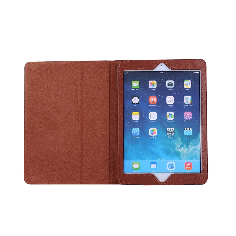 Litchi Texture Flip Stand Smart Wake Sleep Leather Cover for iPad 9.7-inch (2017) - Brown-3