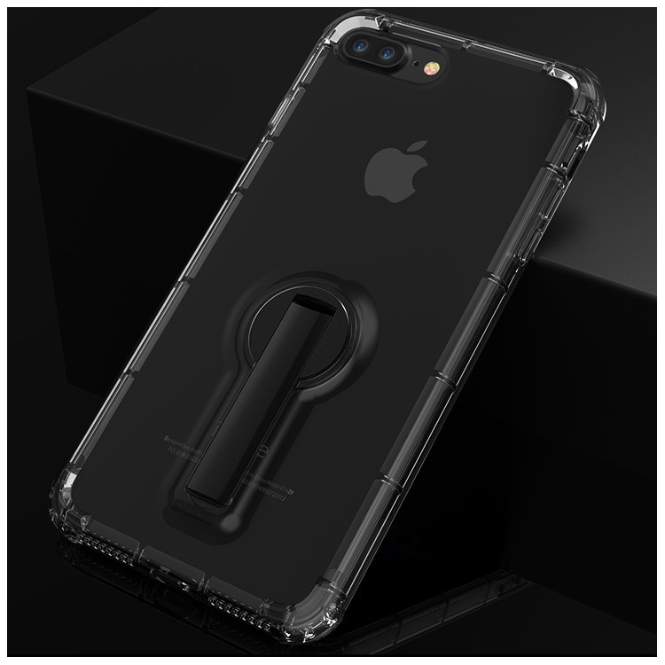 BOW Shock Absorption Clear Soft TPU Case with ABS Kickstand for iPhone 7 Plus - Black-1