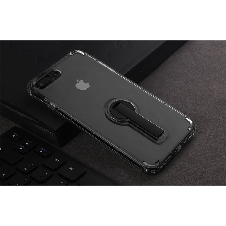 BOW Shock Absorption Clear Soft TPU Case with ABS Kickstand for iPhone 7 Plus - Black-2