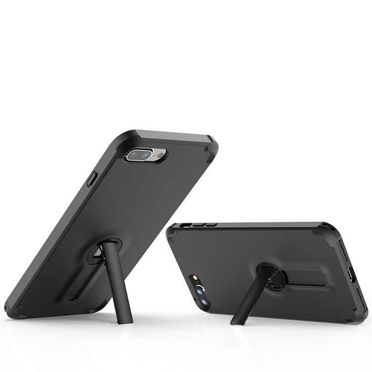 BOW Anti-fingerprint Matte Soft TPU Case with ABS Kickstand for iPhone 7 - Black-1