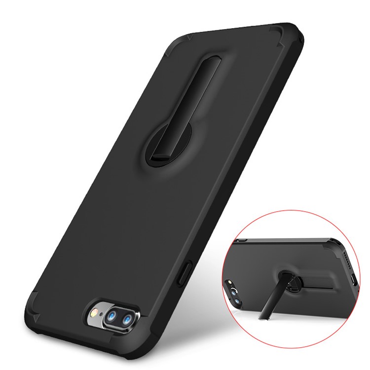BOW Anti-fingerprint Matte Soft TPU Case with ABS Kickstand for iPhone 7 - Black-3