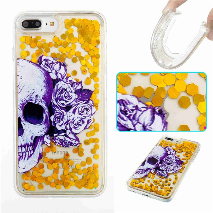 Fluid Flash Sequins Pattern Printing Soft TPU Cell Phone Case for iPhone 7 4.7 inch - Skull and Flowers-1