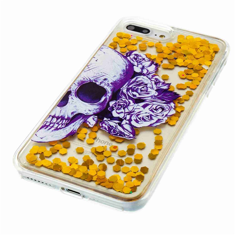 Fluid Flash Sequins Pattern Printing Soft TPU Cell Phone Case for iPhone 7 4.7 inch - Skull and Flowers-4