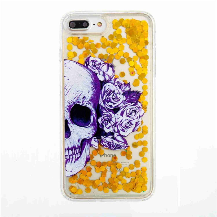 Fluid Flash Sequins Pattern Printing Soft TPU Cell Phone Case for iPhone 7 4.7 inch - Skull and Flowers-5