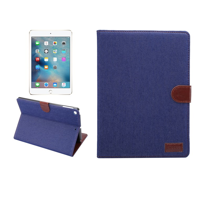 Copertura del basamento del supporto della carta di protezione dell'unità di elaborazione del panno del jeans per iPad 9.7 pollici(2017) / iPad arietta 2 /IPad Air - ermetico turchino-1