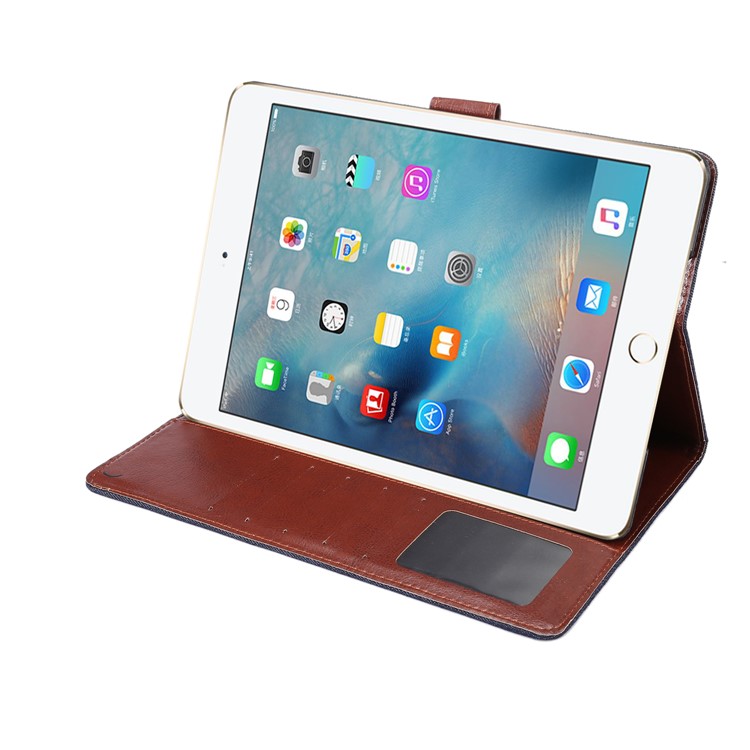 Jeans Tuch PU Leder Schutz Stand Shell mit Card Slots für iPad 9,7 Zoll (2017) / iPad Air 2 / iPad Air - Schwarz Blau-5