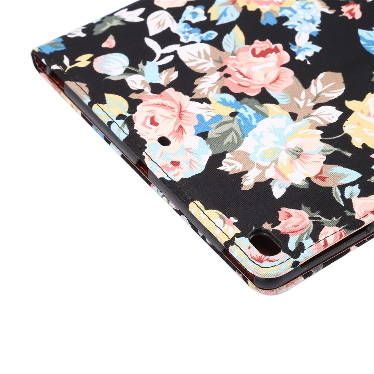Flowers Cloth Skin Smart Leather Card Holder Wallet Case Cover for iPad Pro 9.7 inch / Air 2 / Air - Black Background-6