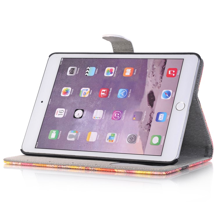 Colorful Graffiti Pattern Leather Card Slot Stand Case for iPad Mini 3 2 1 - Red Tone-4