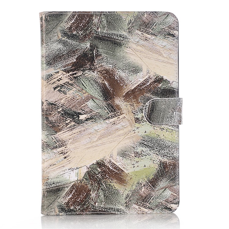 For iPad Mini 3 2 1 Mixed Graffiti Patterned Foldable Stand Leather Wallet Cover - Grey Tone-1