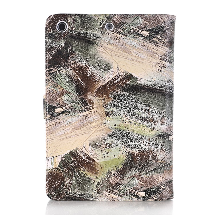 For iPad Mini 3 2 1 Mixed Graffiti Patterned Foldable Stand Leather Wallet Cover - Grey Tone-2