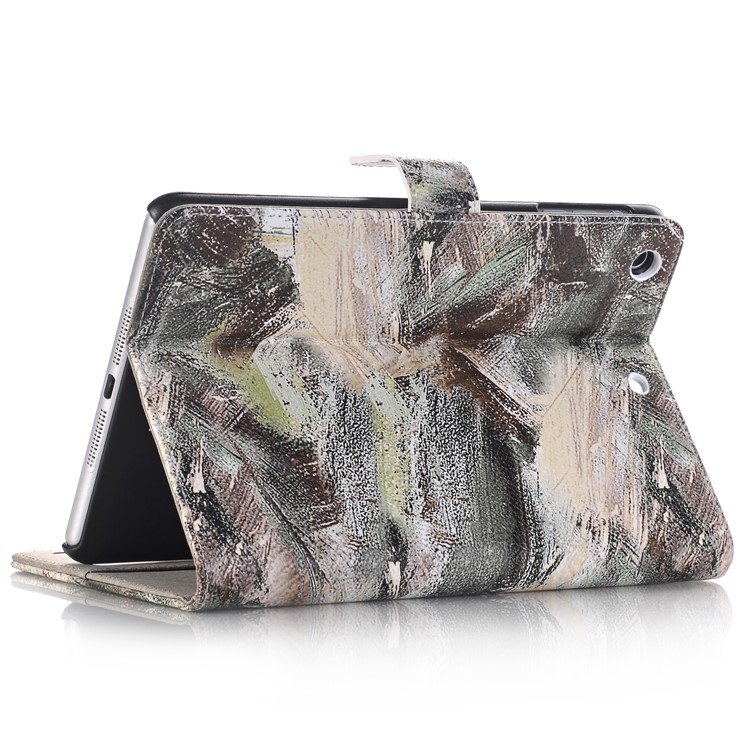 For iPad Mini 3 2 1 Mixed Graffiti Patterned Foldable Stand Leather Wallet Cover - Grey Tone-4