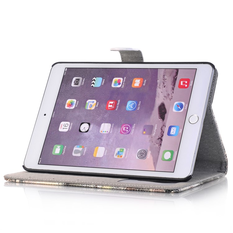 For iPad Mini 3 2 1 Mixed Graffiti Patterned Foldable Stand Leather Wallet Cover - Grey Tone-5