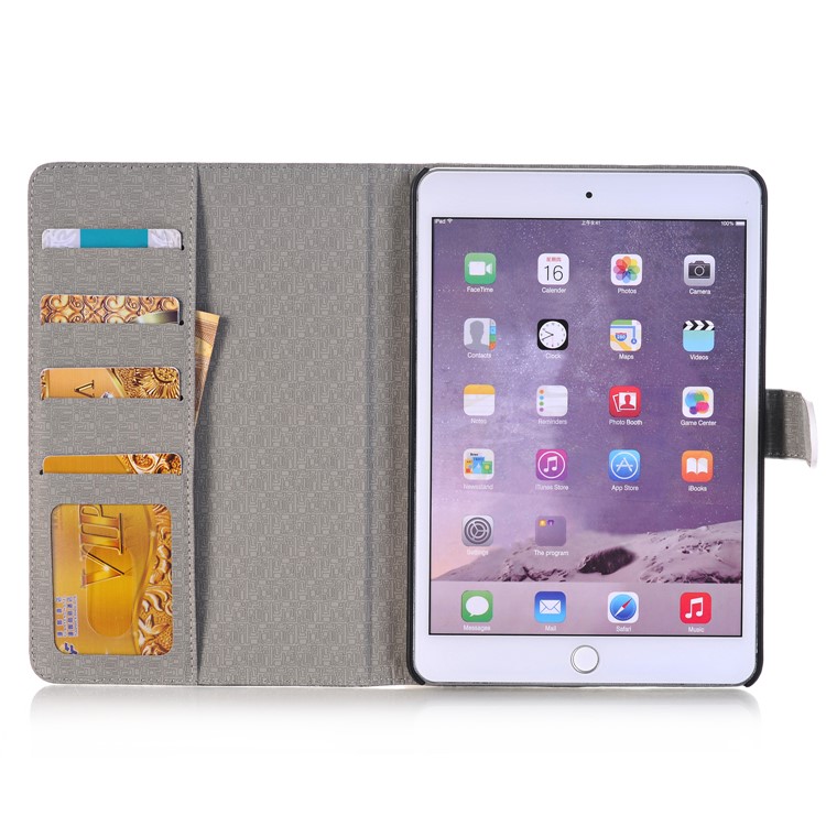 For iPad Mini 3 2 1 Mixed Graffiti Patterned Foldable Stand Leather Wallet Cover - Grey Tone-6