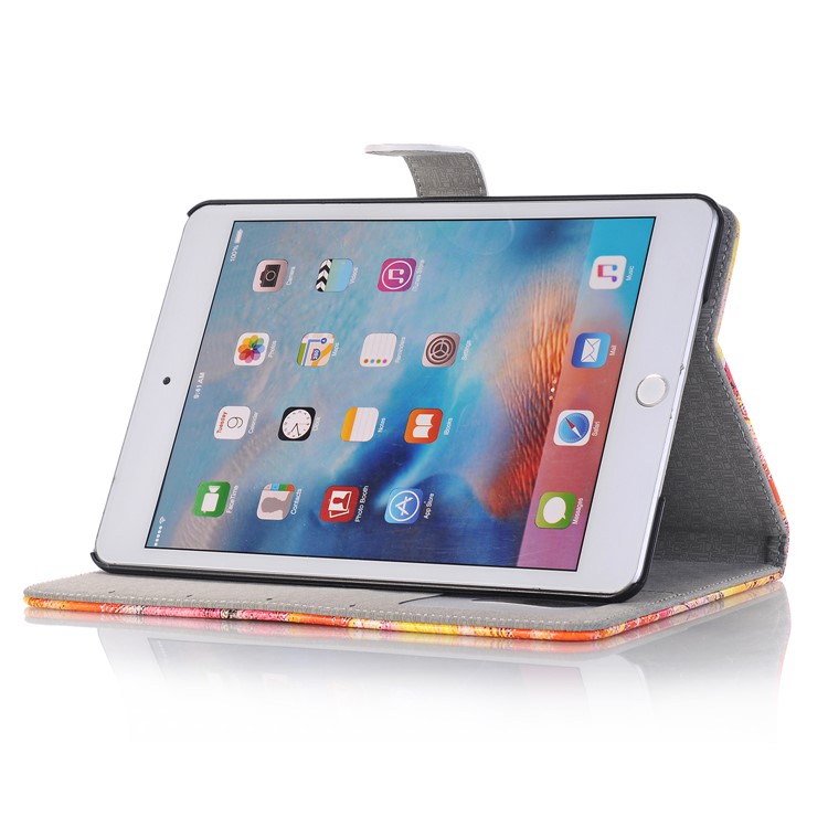 Graffiti Pattern Stand Leather Card Holder Flip Cover for iPad mini 4 - Red Tone-4