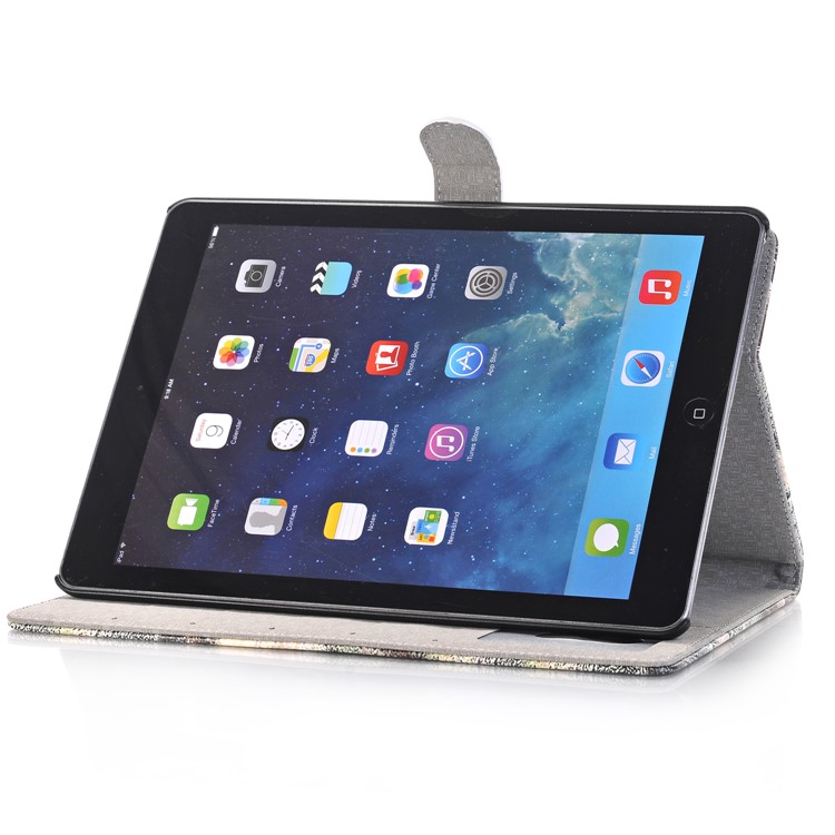 Multi-color Graffiti Pattern Auto Screen On/ Off Wallet Stand Leather Folio Case for iPad Air - Grey Tone-4