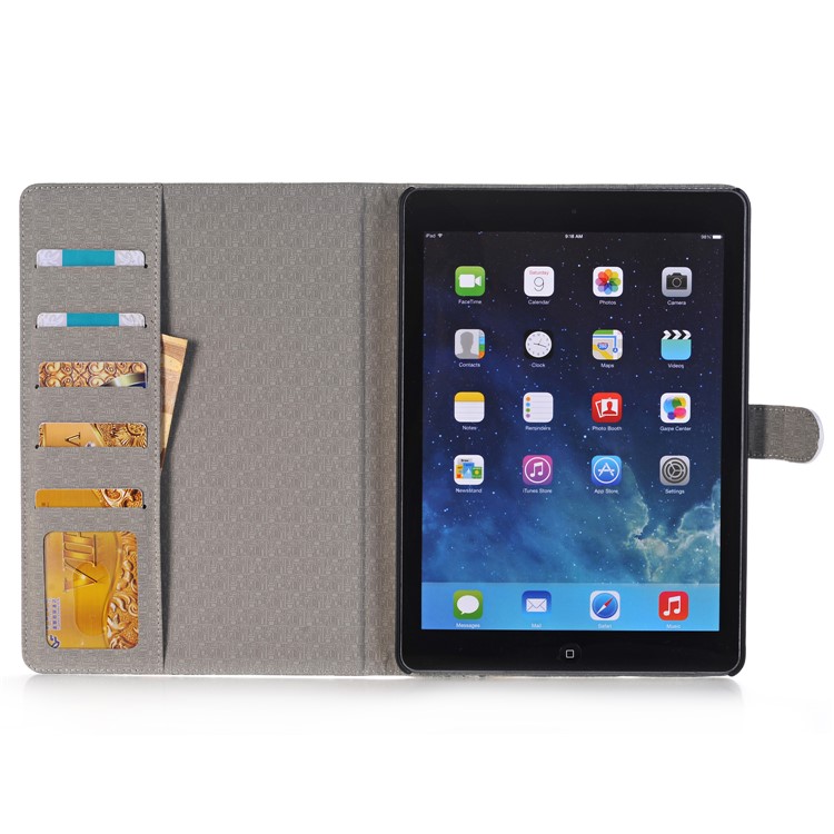 Multi-color Graffiti Pattern Auto Screen On/ Off Wallet Stand Leather Folio Case for iPad Air - Grey Tone-5