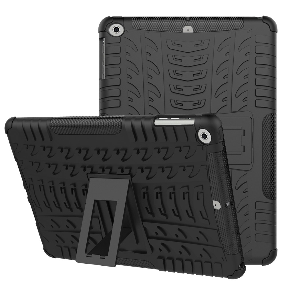 For iPad 9.7 (2017) Tyre Pattern Kickstand PC + TPU Hybrid Case - Black-1