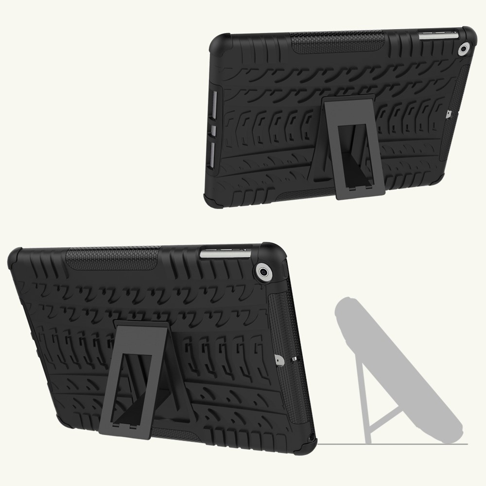 Pour IPad 9.7 (2018) / 9.7 (2017) TIRE Modèle De Pneu Kickstand Hybride PC + TPU Cas De Protection - Noir