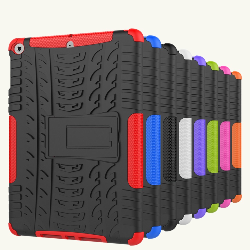 For iPad 9.7 (2017) Tyre Pattern Kickstand PC + TPU Hybrid Case - Black-15