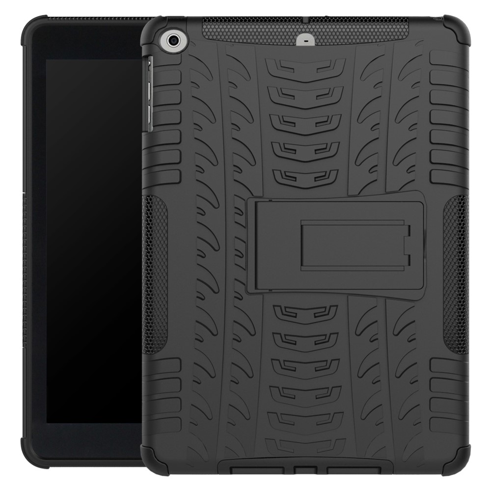 Para IPad 9.7 (2018) / 9.7 (2017) Patrón De Neumático Patiness Stand PC HYBRID PC + Funda Protectora TPU - Negro