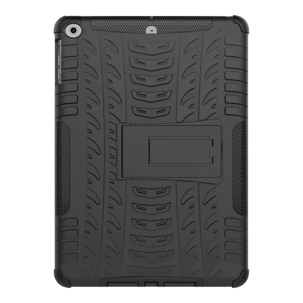 Pour IPad 9.7 (2018) / 9.7 (2017) TIRE Modèle De Pneu Kickstand Hybride PC + TPU Cas De Protection - Noir