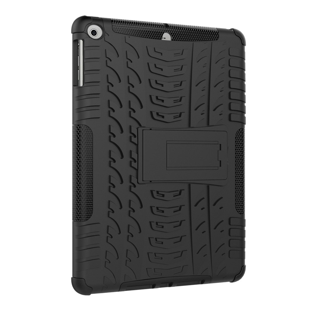 Für IPad 9.7 (2018) / 9.7 (2017) Reifenmuster Kickstand Hybrid PC + TPU Schutzhülle - Schwarz