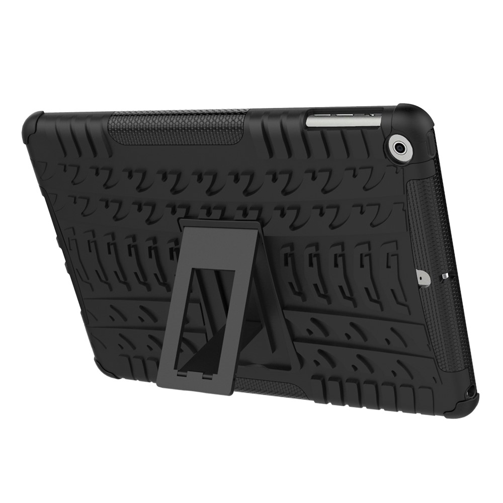 Pour IPad 9.7 (2018) / 9.7 (2017) TIRE Modèle De Pneu Kickstand Hybride PC + TPU Cas De Protection - Noir